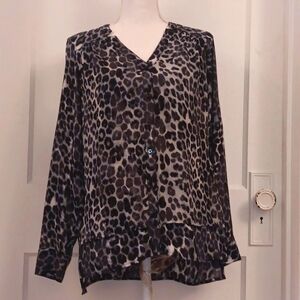 Express gray cheetah print button down blouse